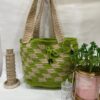 Handmade Green & Beige Checker Crochet Tote Bag