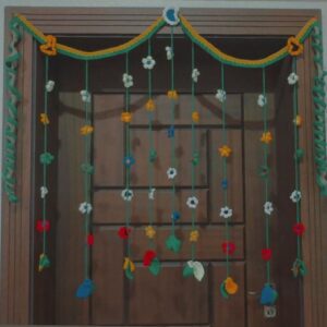 Handmade Crochet Door Hanging with Flowers & Leaf Tassels