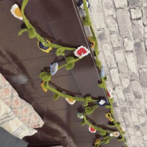 Handmade Crochet Flower Garland with Multicolor Blooms & Leaves